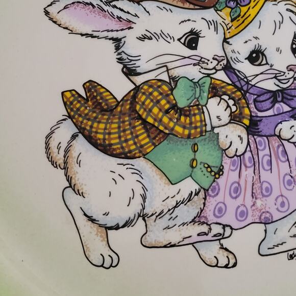 Vintage Mr. and Mrs Rabbit Bauer Pottery plate tray platter. Diameter 9 7/8" - Picture 4 of 9